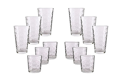 (D) Drinkware 12-Piece Glassware Set Modern Clear Glass For Beer, Water, Juice