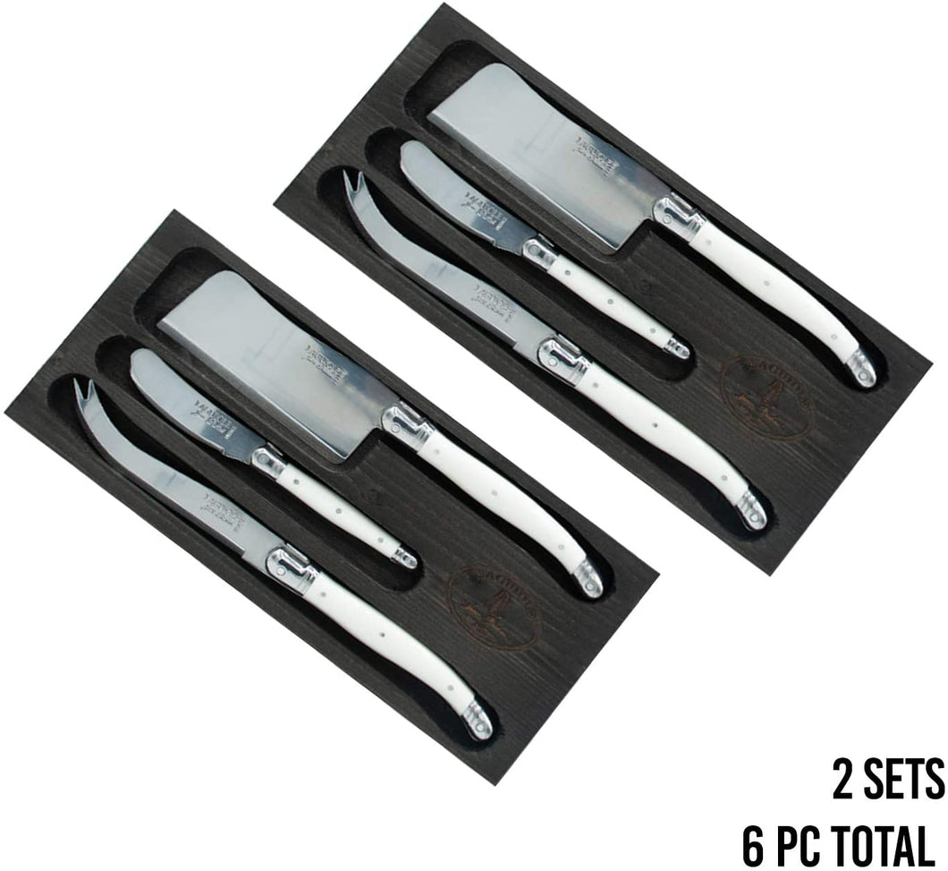 (D) Laguiole, French Cheese Knife Set in Black Tray 3-pc Vintage (2 PACK)