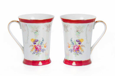 Royalty Porcelain Tea Cup/Mug, 24K Gold Czech Porcelain (2, High Floral Red)