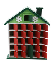 (D) Handcrafted Christmas Decor Green Cabin Advent Calendar 12x10 Inches