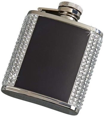 (D) Flask for Women Stainless Steel 2.5 Oz with Swarovski Crystal, Barware (Black)