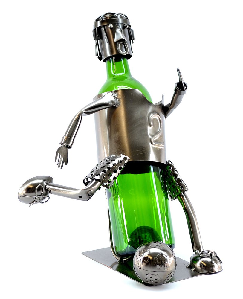 (D) Wine Bottle Holder, Soccer Player, Bar Decoration, Football Lover Gift