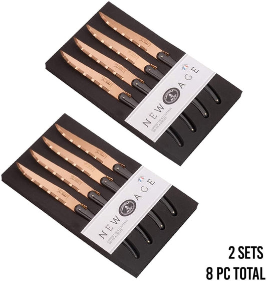 (D) Laguiole French Hand Made New Age 4 PC Steak Knife Set 2 PACK (Copper)