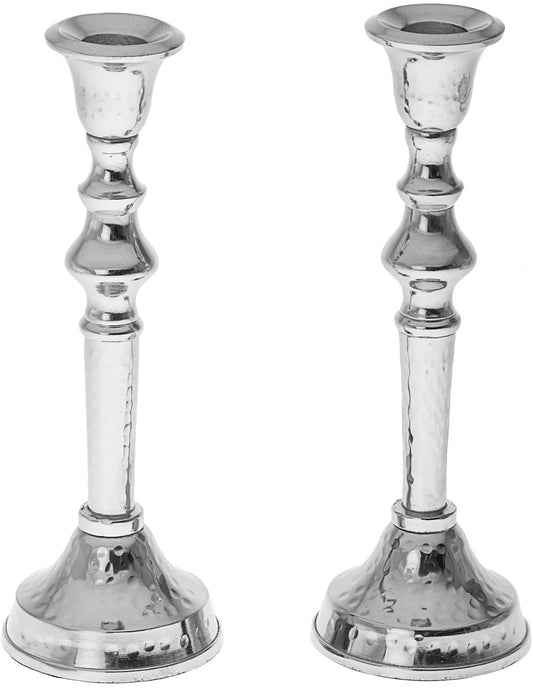 (D) Judaica Stainless Steel Candlestick Hammered 2 pc Jewish Decoration