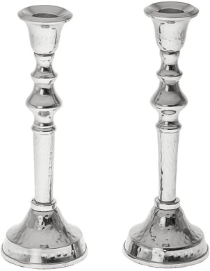 (D) Judaica Stainless Steel Candlestick Hammered 2 pc Jewish Decoration