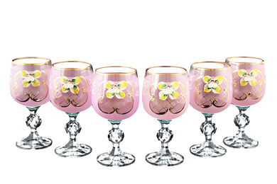 Crystalex 6pc Bohemia Colored Crystal Pink Enamel Wine Goblets Set