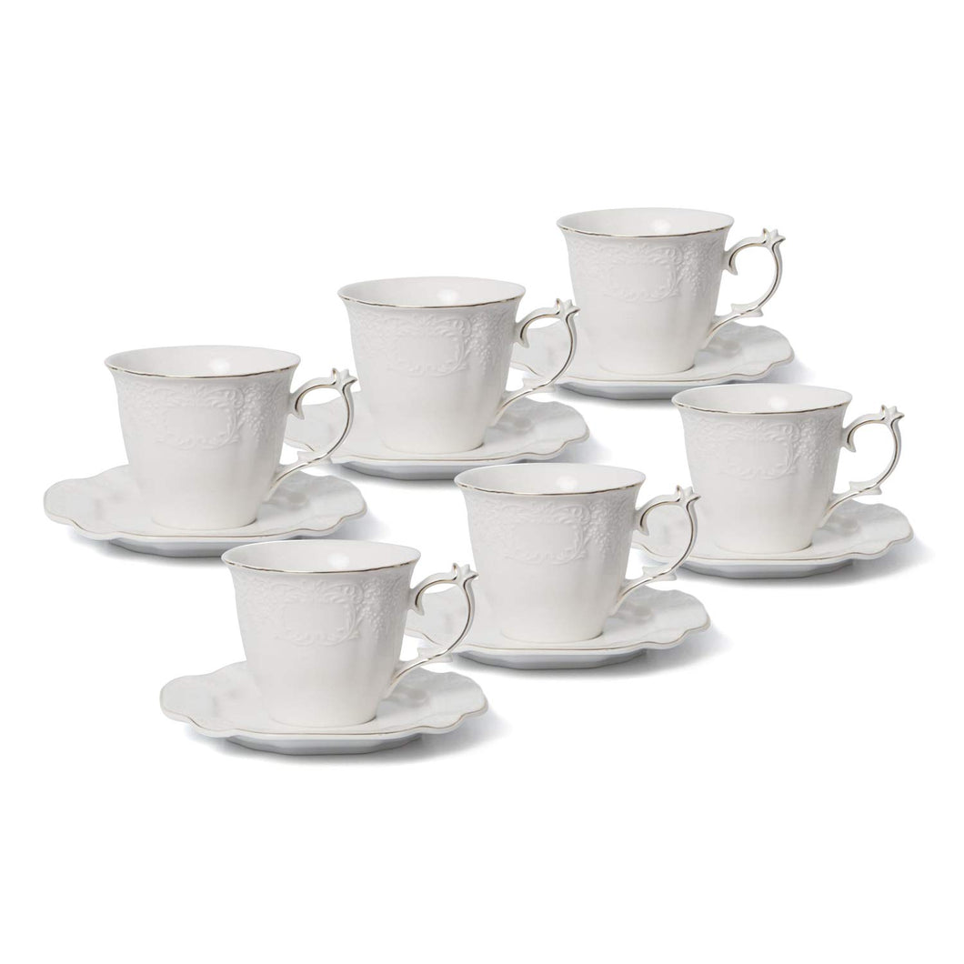 Royalty Porcelain 12pc Tea Set 'Filigree' 6 Cups 6 Saucers, Bone China (Gold)