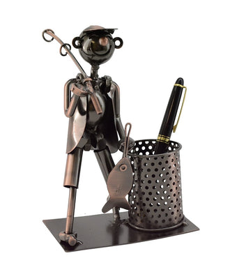 (D) Metal Fisherman Pen Holder for Desk Industrial Style