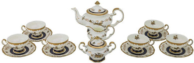 Royalty Porcelain 17-pc White Tea Set with Tiny Gold Flowers For 6, Bone China