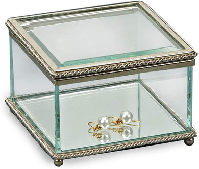(D) Glass Trinket Jewelry Box for Women Silver Storage Box, Glass Keepsake Box