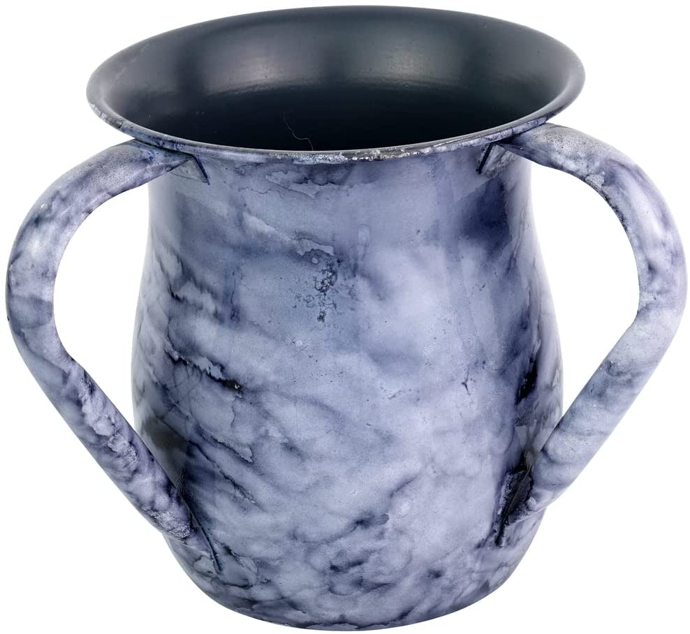 (D) Judaica Stainless Steel Wash Cup with Stone Decor (Blue Marble)