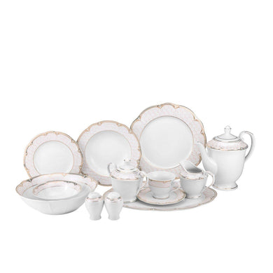 Royalty Porcelain Antique 57-pc Dinnerware Set 'Sandra Pink Gold', Bone China