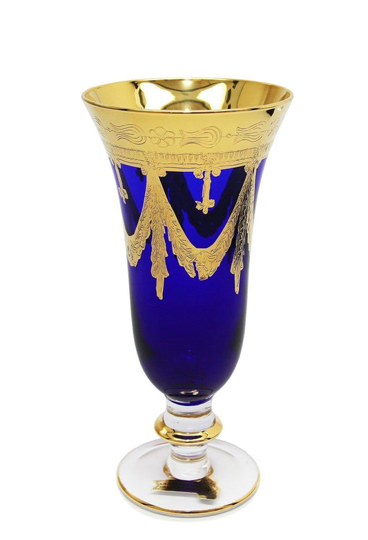 Interglass Italy Blue Crystal Champagne Glasses, Vintage Design Set of 2, 6 or 12