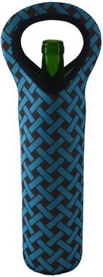(D) Neoprene Wine Bottle Tote Carrier Bag for Outdoors (Blue Black)