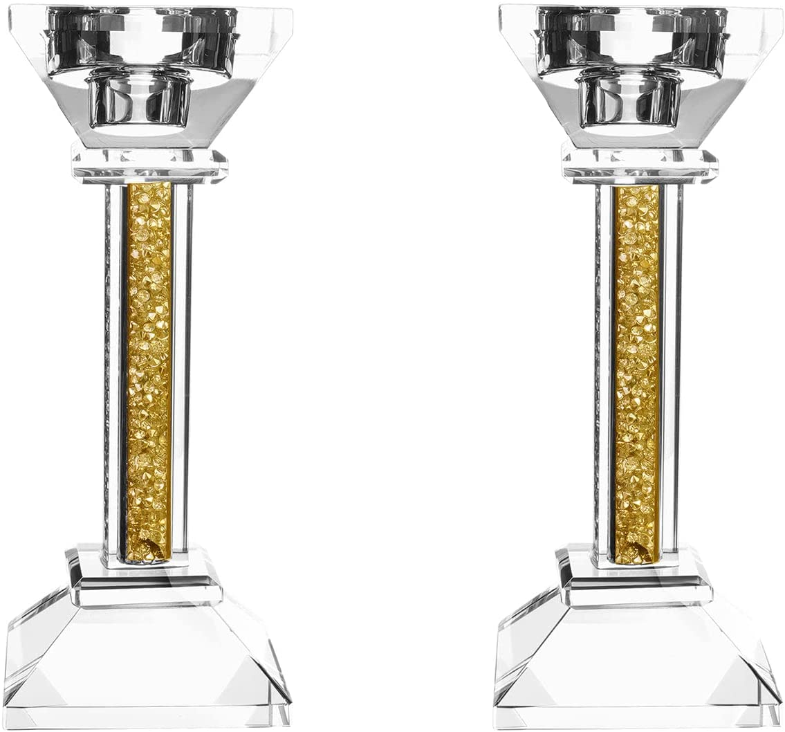 (D) Judaica Crystal Candlesticks with Stones Candle Holder