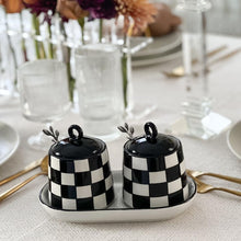 Gifts Plaza (D) Chic Checkered Porcelain Kitchen Coffee Tea and Sugar Jars Black and White