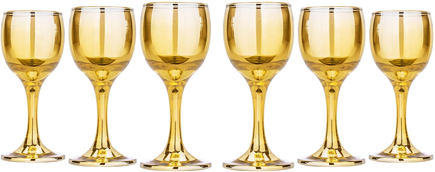 Liquer Glasses Vodka Stemmed Glasses Set, Gold Set of 6 'Honey' 2 Oz