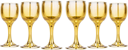 Liquer Glasses Vodka Stemmed Glasses Set, Gold Set of 6 'Honey' 2 Oz