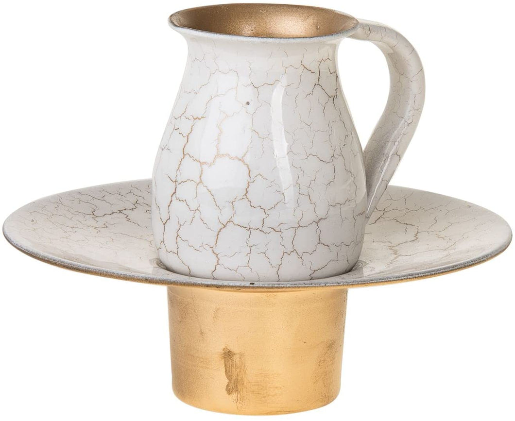 (D) Judaica Stainless Steel Mayim Achronim Cup with Tray 5'' (White)