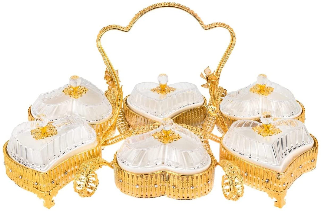 Italian Collection Gold Sectional Сandy Serving Tray (Heart 6 Bowls)