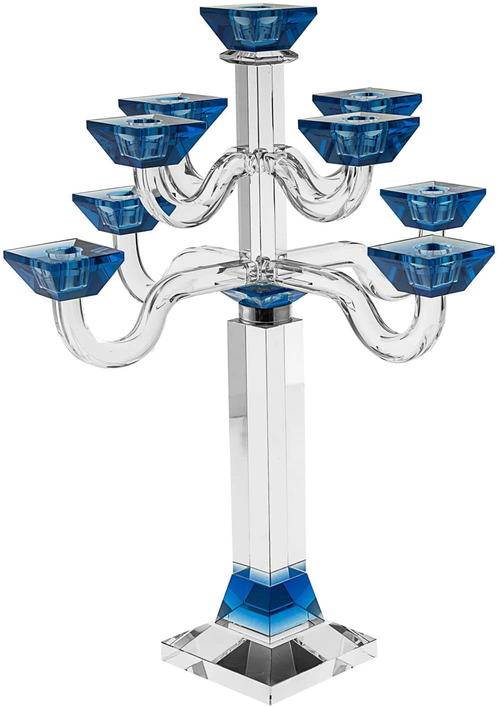 (D) Candelabra Blue Crystal 9 Branches Judaica Candle Holder