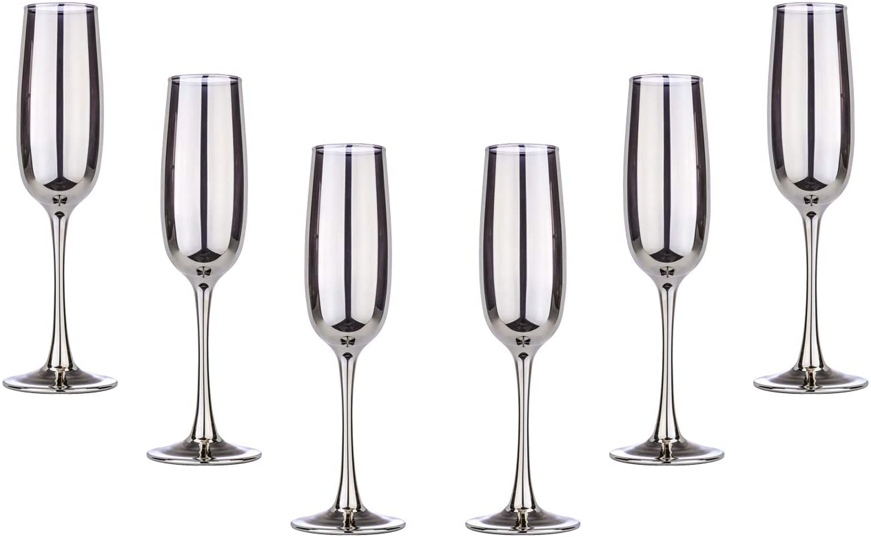 Champagne Flute, Champagne Glasses 6 Oz, Modern Glassware Set of 6
