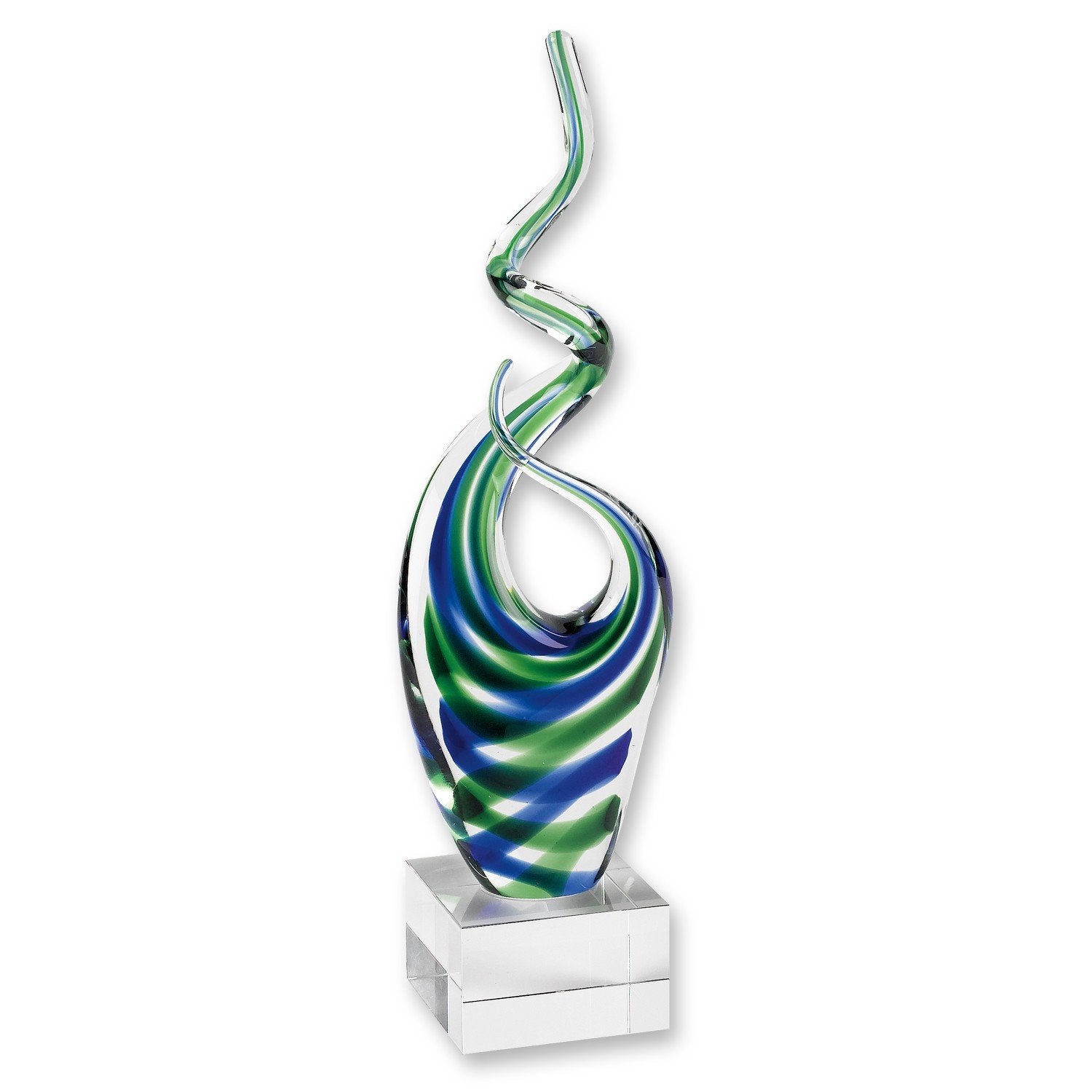 (D) Handcrafted Murano Art Glass Blue & Green Spectrum Figurine 14" on Base