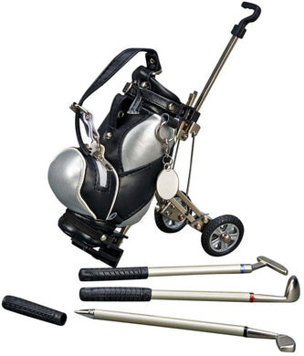 (D) Metal Golf Bag Style Pen Set and Holder, Gift for Golfers