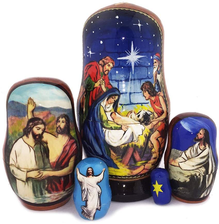 (D) Russian Souvenirs Nesting Doll Nativity Matryoshka Religious Gifts 5pc