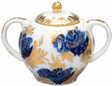 (D) Royalty Porcelain Lomonosov 'Golden Garden' Gold Blue Sugar Bowl