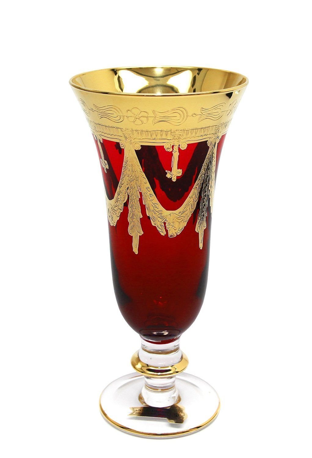 Interglass Italy Red Crystal Champagne Glasses, Vintage Design Set of 2, 6 or 12