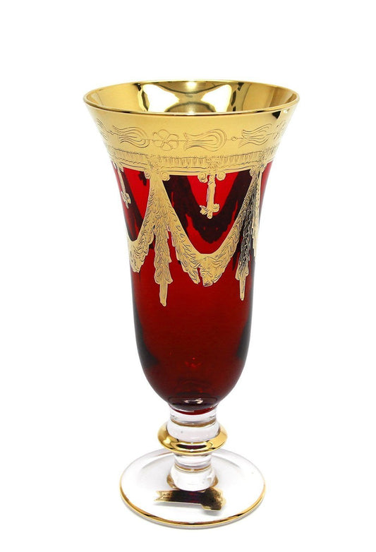 Interglass Italy Red Crystal Champagne Glasses, Vintage Design Set of 2, 6 or 12