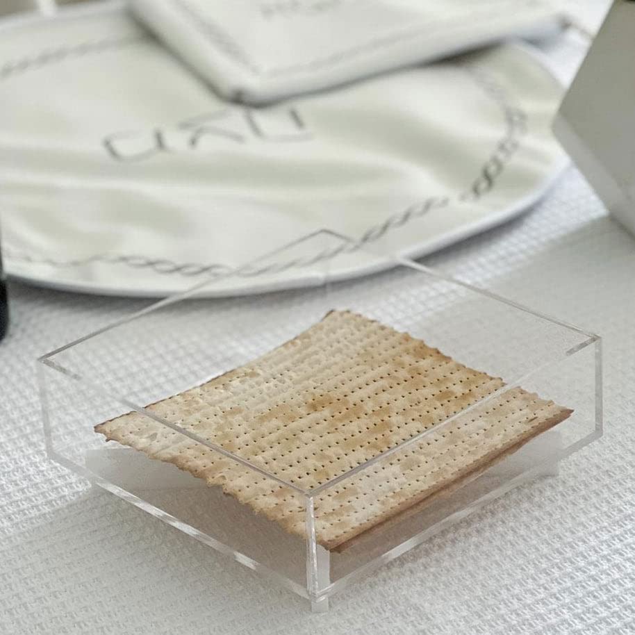 (D) Judaica Lucite Square Matzah Plate Acrylic Bowl For Matza