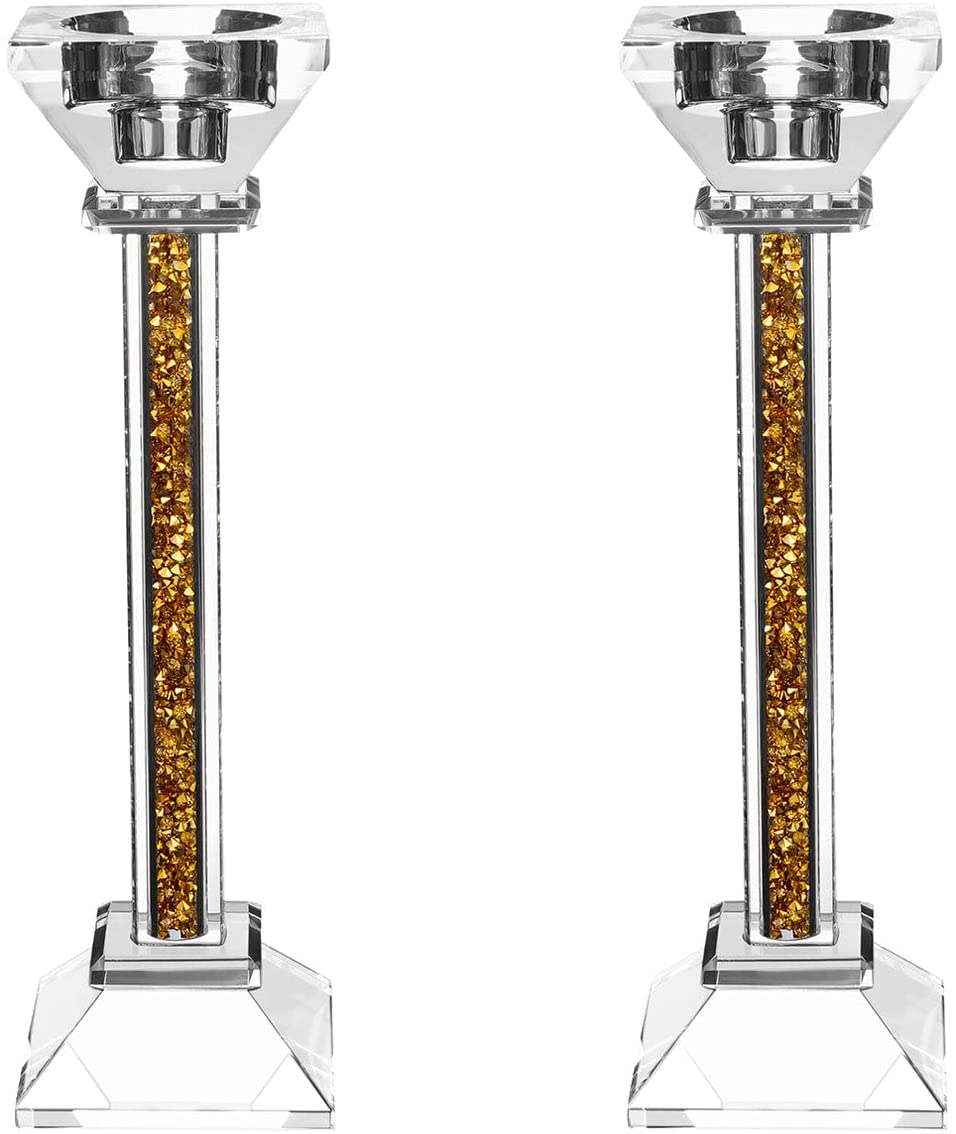 (D) Judaica Crystal Candlesticks with Stones Candle Holder