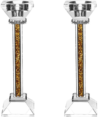(D) Judaica Crystal Candlesticks with Stones Candle Holder