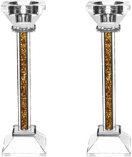 (D) Judaica Crystal Candlesticks with Stones Candle Holder (8.6'', Silver)