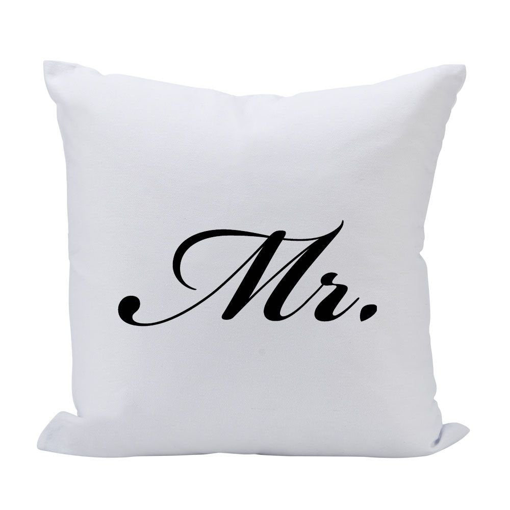 (D) Sofa Throw Pillow White with Black Mr. (in Script) 16 '', Decorative Pillows
