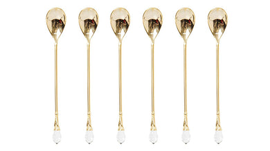 Italian Collection 6pc Demi Spoons, Dessert Flatware Set with White Swarovski Stone (Gold)