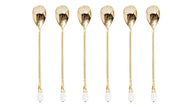 Italian Collection 6pc Demi Spoons, Dessert Flatware Set with White Swarovski Stone (Gold)