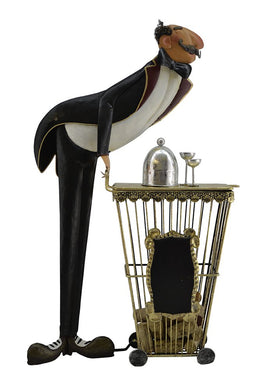 (D) Metal Waiter Pushing Cork Cage Figurine 21 x 12, Housewarming Gift