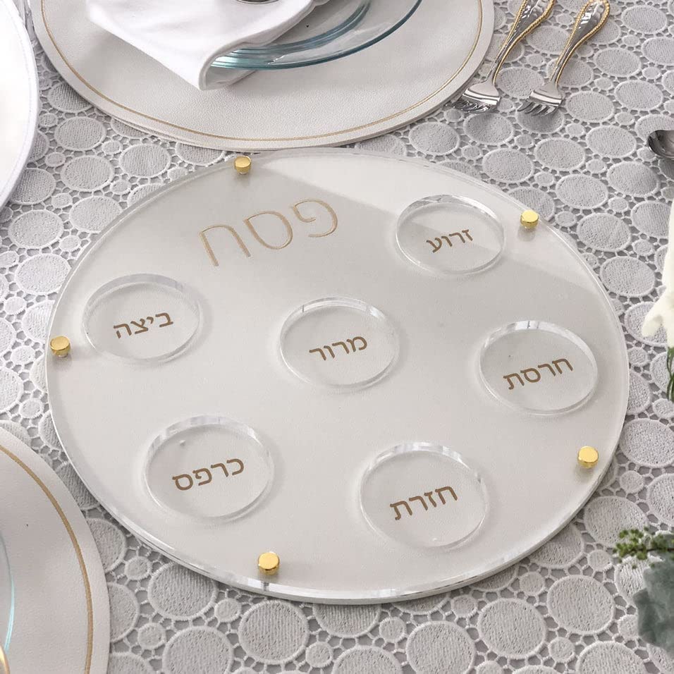 (D) Judaica Lucite Seder Plate with Leatherette Backing 13 3/4"