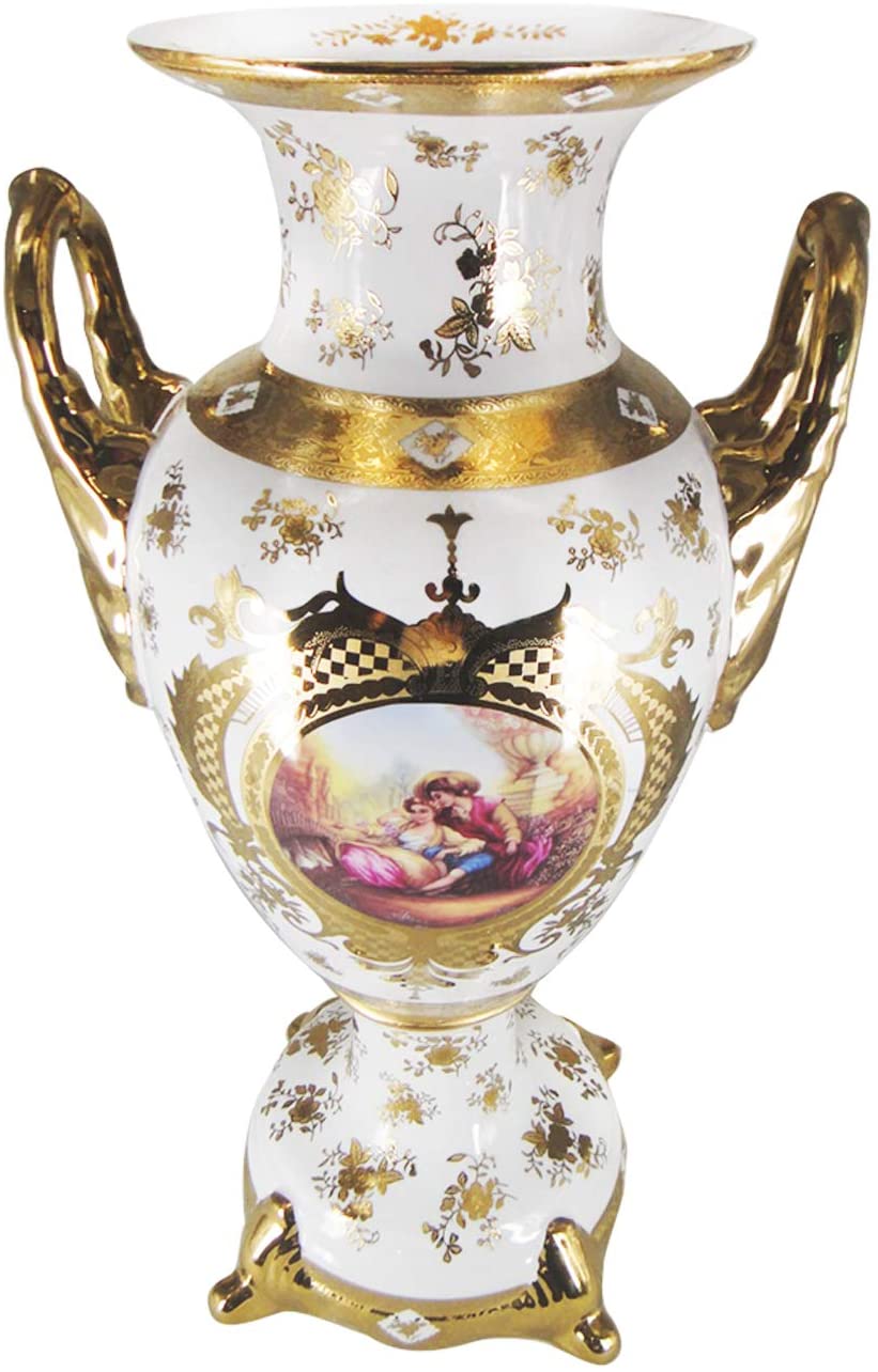 White with Gold Flower Vase 24'' 'Second Date', Limoges China