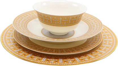 Royalty Porcelain 44-pc Dinner Set, Mosaic, 24K Gold Plated Bone China Porcelain