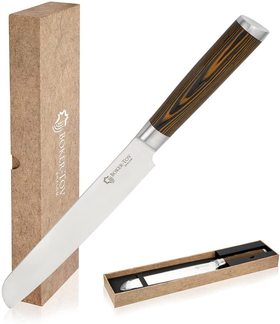 (D) Judaica Fine Edge Blade 8 Inch Bread Knife For Kitchen (Pakkawood Handle)