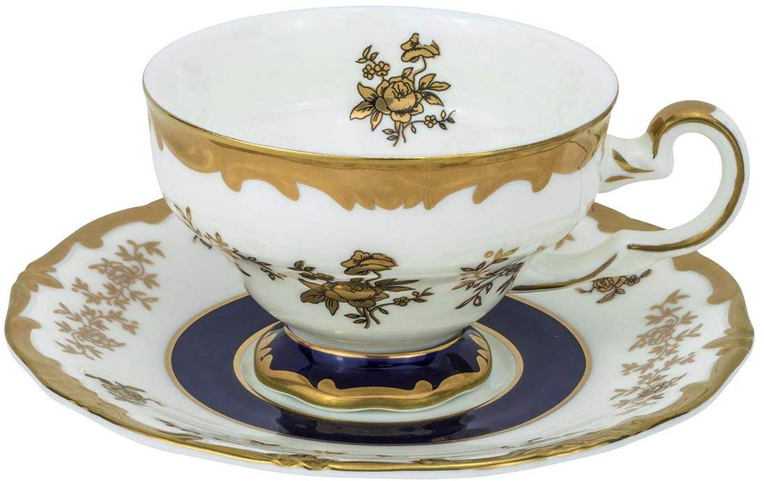 Royalty Porcelain 17-pc White Tea Set with Tiny Gold Flowers For 6, Bone China