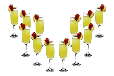 Romantic Flute Stemmed Glasses for Cocktails Gold Rim 8.25 oz Set of (12)