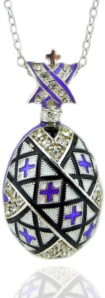 (D) Religious Gifts Enamel Faberge Style Pysanka Egg Pendant (Silver)