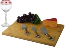(D) Bamboo Cheese Board, Wooden Board with Knife and Fork 4-pc Amber Stone