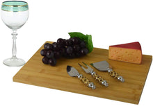 (D) Bamboo Cheese Board, Wooden Board with Knives and Fork 4-pc Gold and Amber