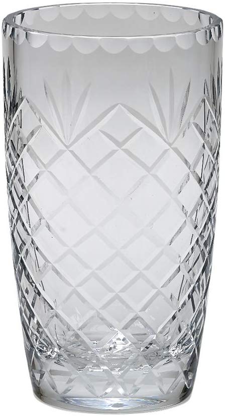 (D) Vintage Crystal Tall Cylinder Flower Vase with Hand Cut Pattern